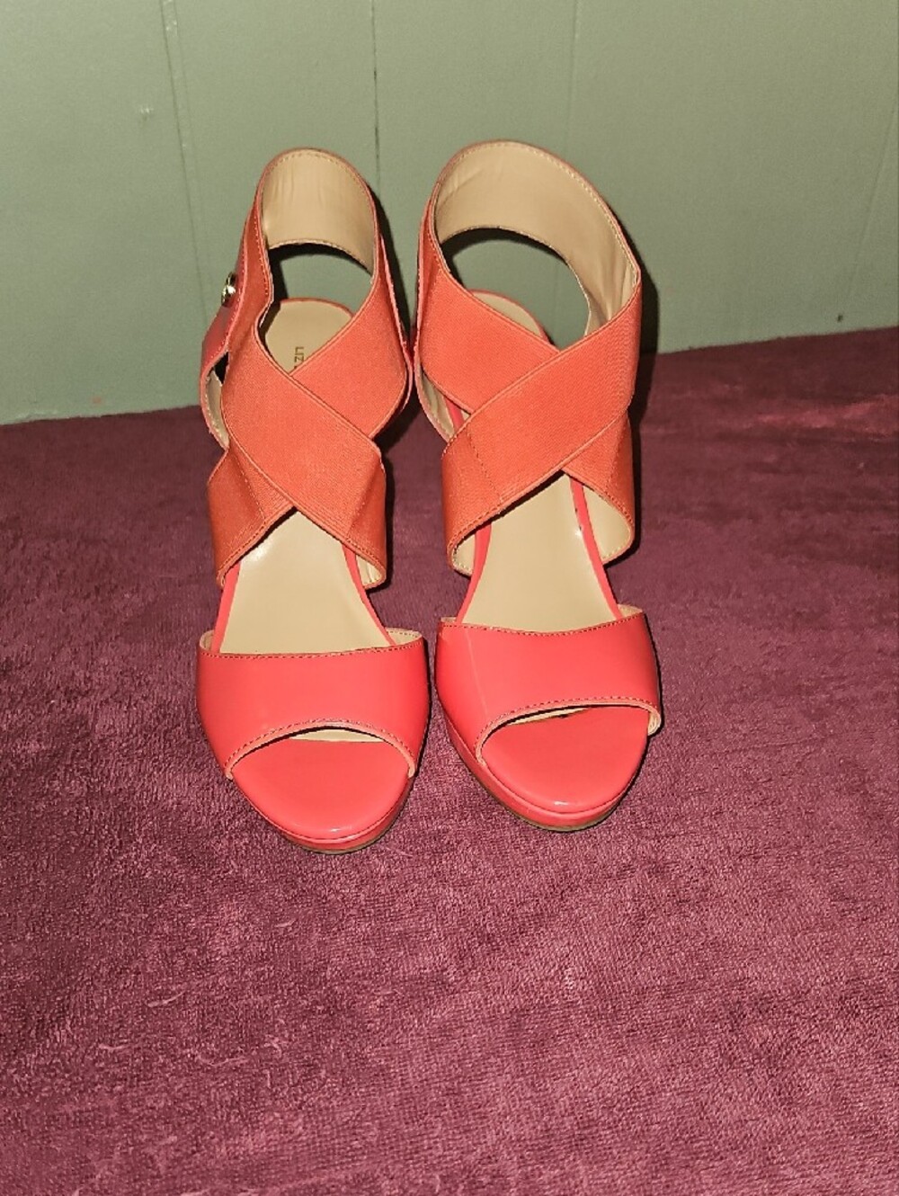 Liz Claiborne Coral Pink Crisscross Peep-Toe Heels